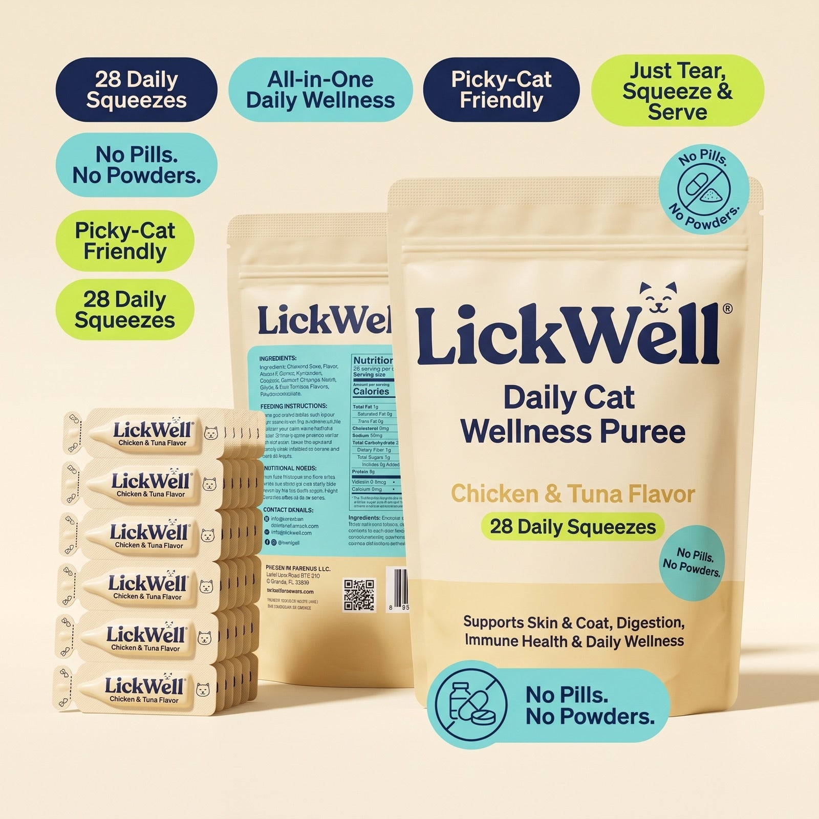 LickWell pouch and daily squeeze sachets