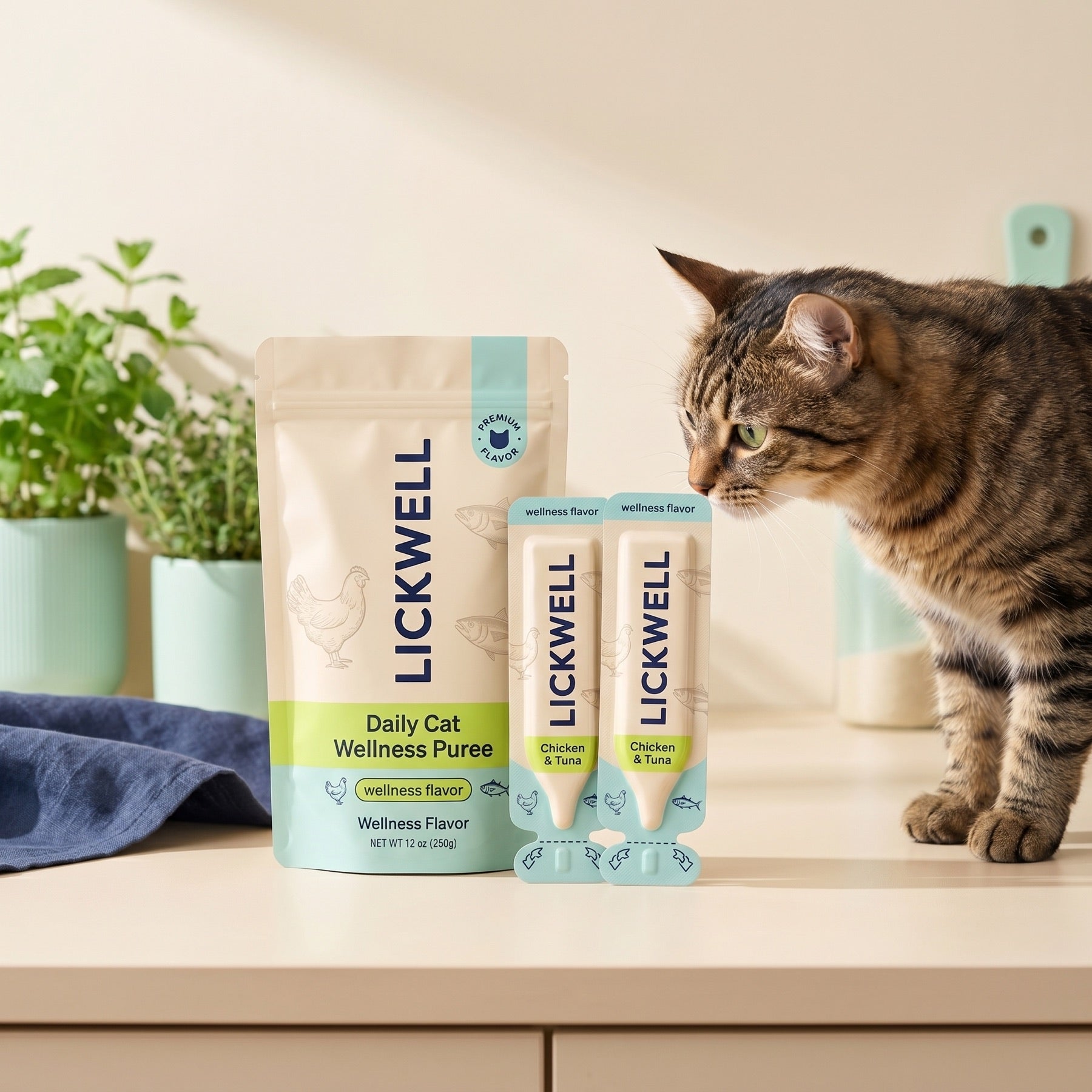 LickWell pouch and sachets with cat