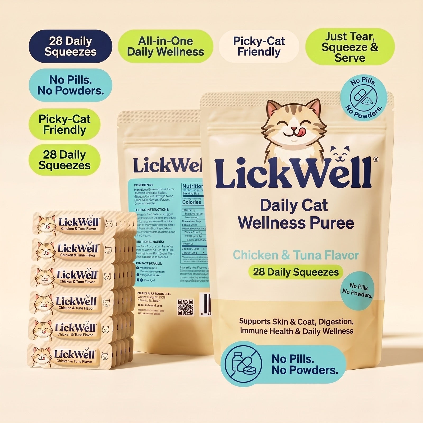 LickWell Daily Cat Wellness Puree, 28 daily vials