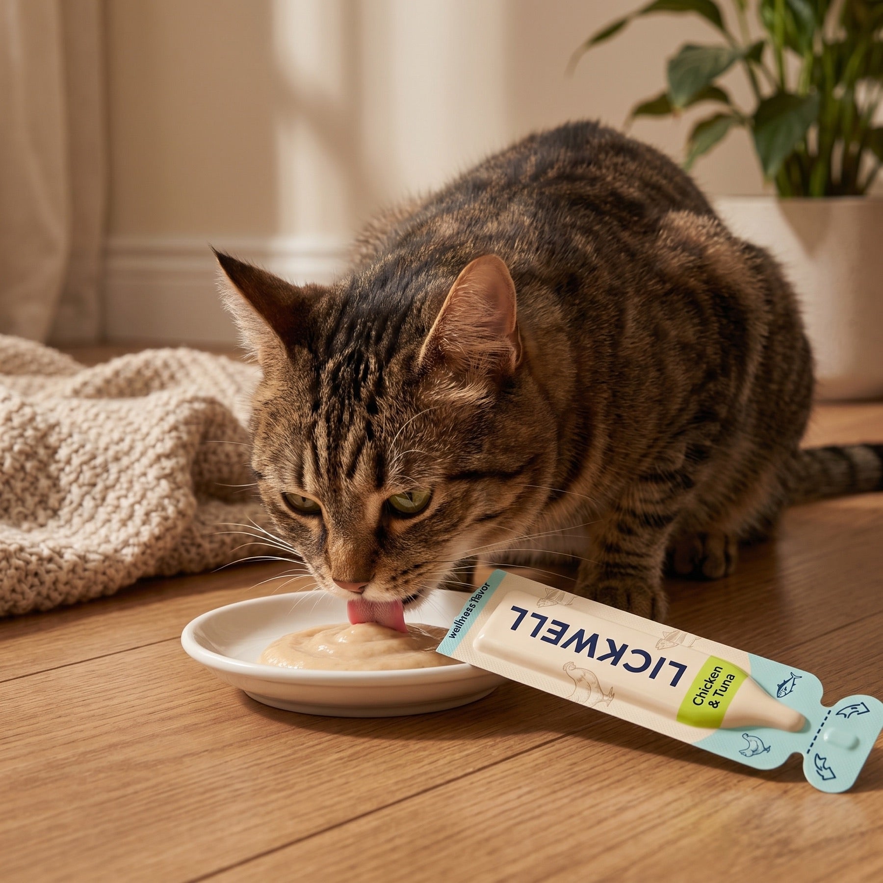 Cat licking LickWell puree